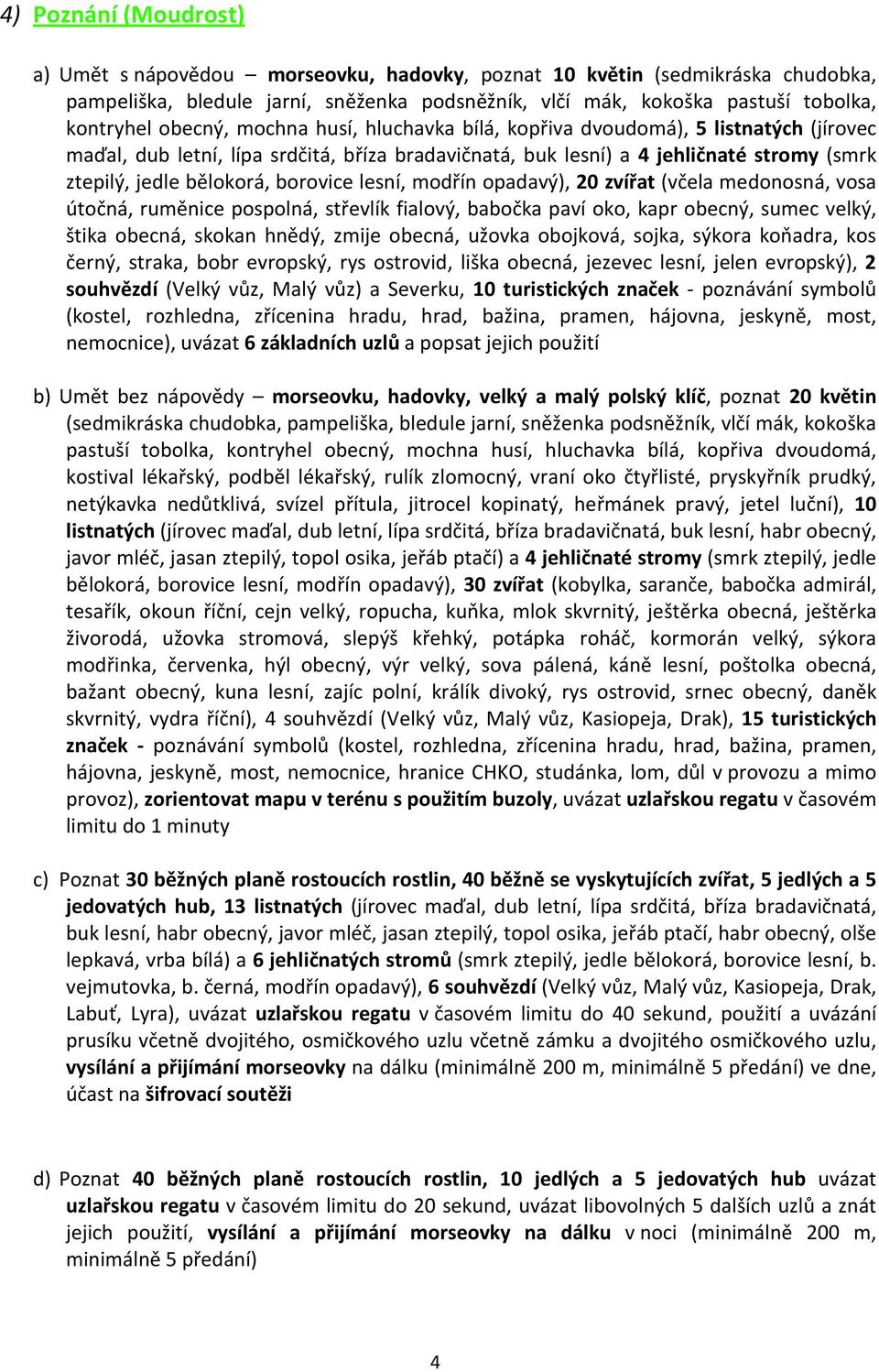 borovice lesní, modřín opadavý), 20 zvířat (včela medonosná, vosa útočná, ruměnice pospolná, střevlík fialový, babočka paví oko, kapr obecný, sumec velký, štika obecná, skokan hnědý, zmije obecná,