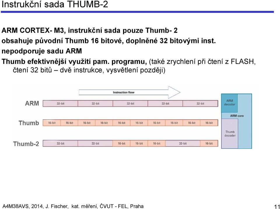 nepodporuje sadu ARM Thumb efektivnější využití pam.