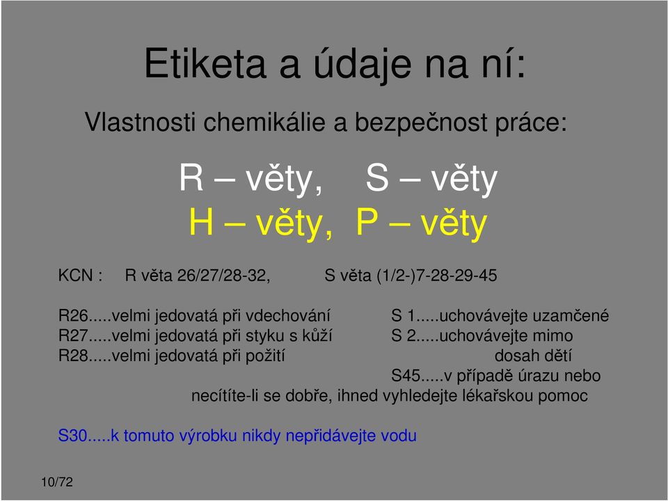 ..velmi jedovatá při styku s kůží S 2...uchovávejte mimo R28...velmi jedovatá při požití dosah dětí S45.