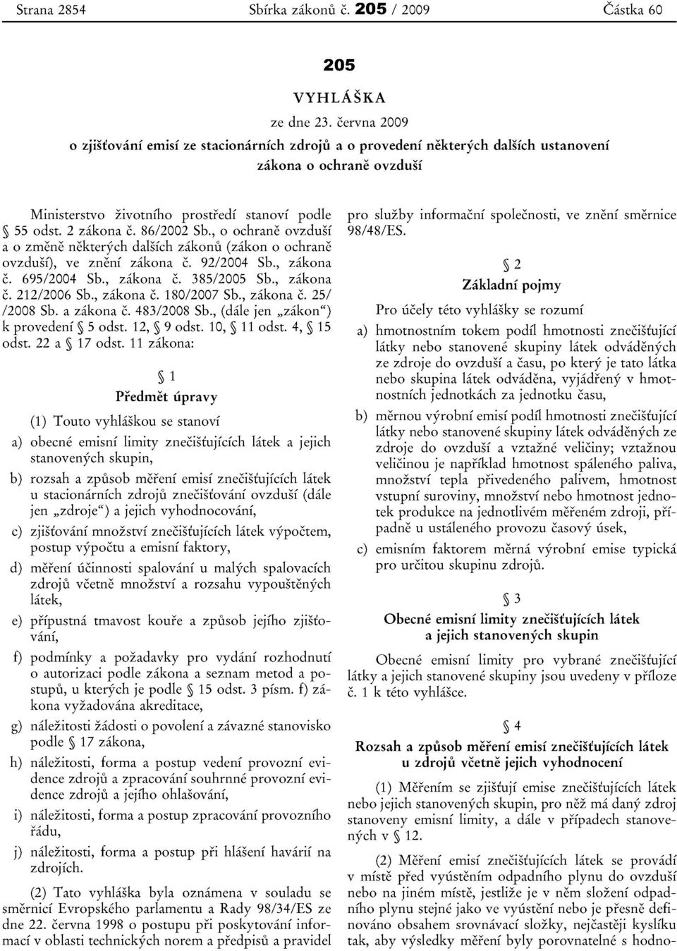 86/2002 Sb., 0 ochrane ovzdusf a 0 zrnene nekterych dalsich zakonu (zakon 0 ochrane ovzdusi), ve zneni zakona c. 92/2004 Sb., zakona c. 695/2004 Sb., zakona c. 385/2005 Sb., zakona c. 212/2006 Sb.