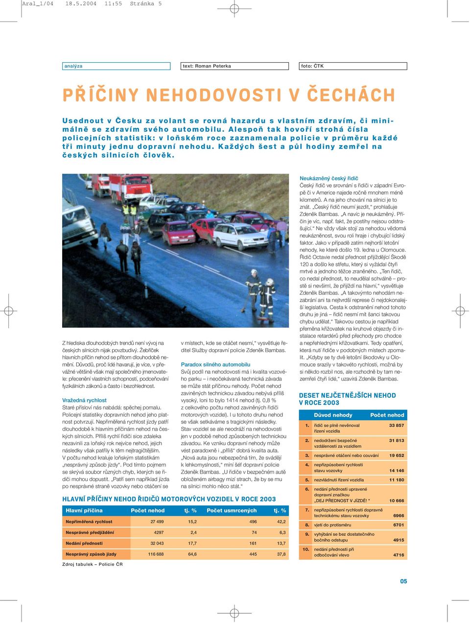 AlespoÀ tak hovofií strohá ãísla policejních statistik: v loàském roce zaznamenala policie v prûmûru kaïdé tfii minuty jednu dopravní nehodu.