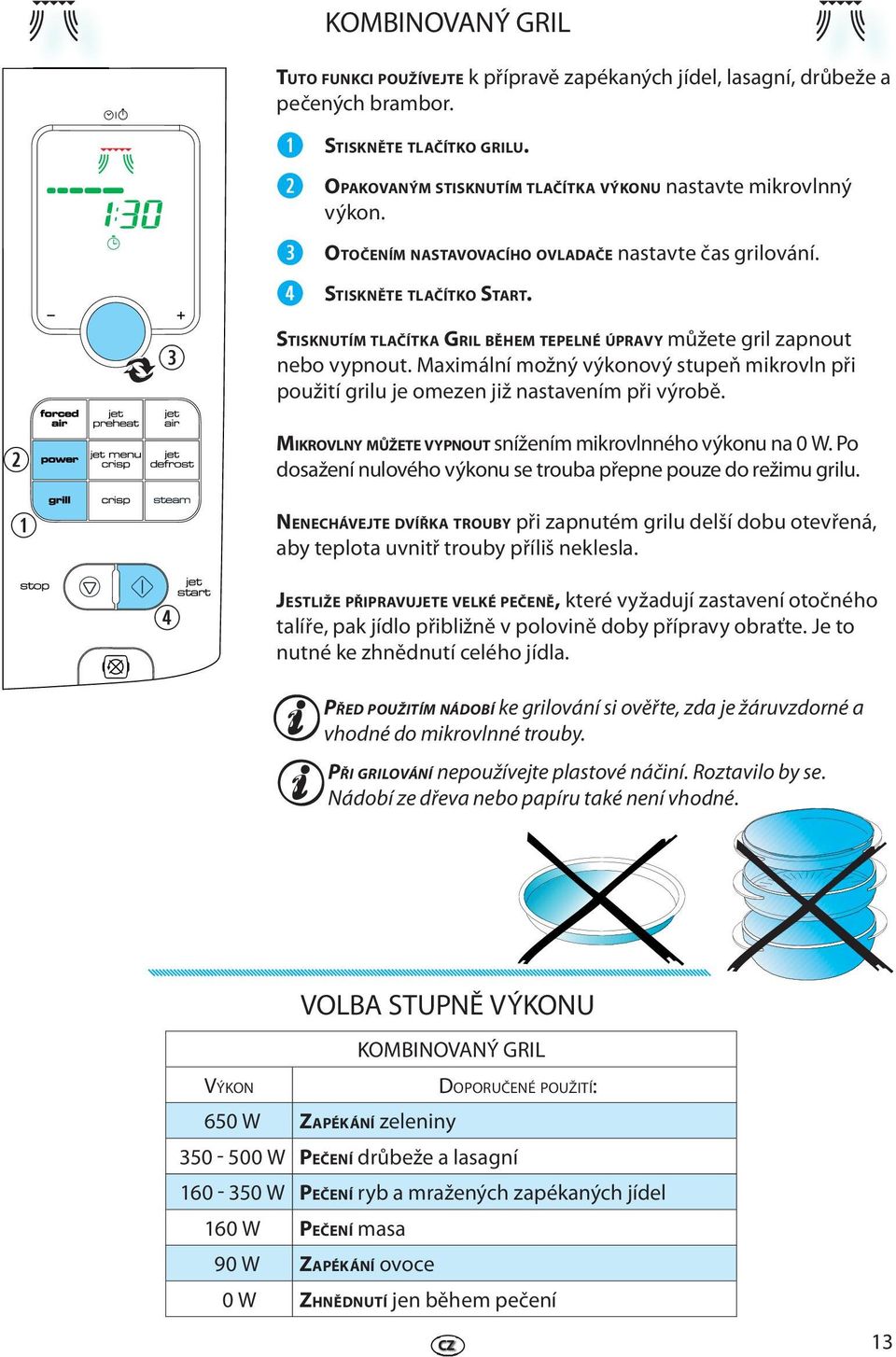 Maximální možný výkonový stupň mikrovln při použití grilu j omzn již nastavním při výrobě. MIKROVLNY MŮŽETE VYPNOUT snížním mikrovlnného výkonu na 0 W.