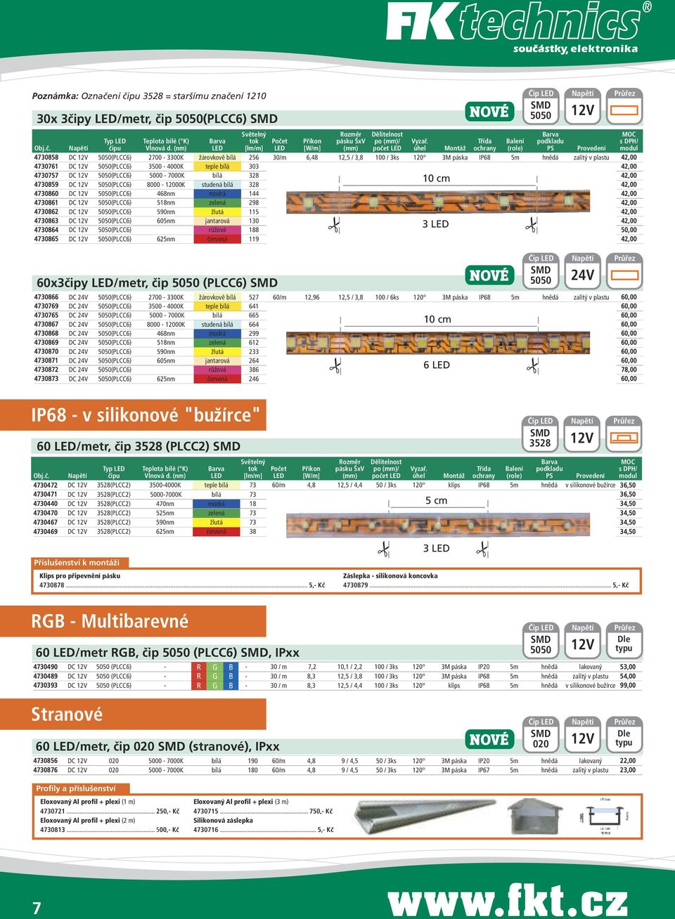(nm) LED [lm/m] LED [W/m] (mm) počet LED úhel Montáž ochrany (role) PS Provedení modul 4730858 DC 12V 5050(PLCC6) 2700-3300K žárovkově bílá 256 30/m 6,48 12,5 / 3,8 100 / 3ks 120 3M páska IP68 5m