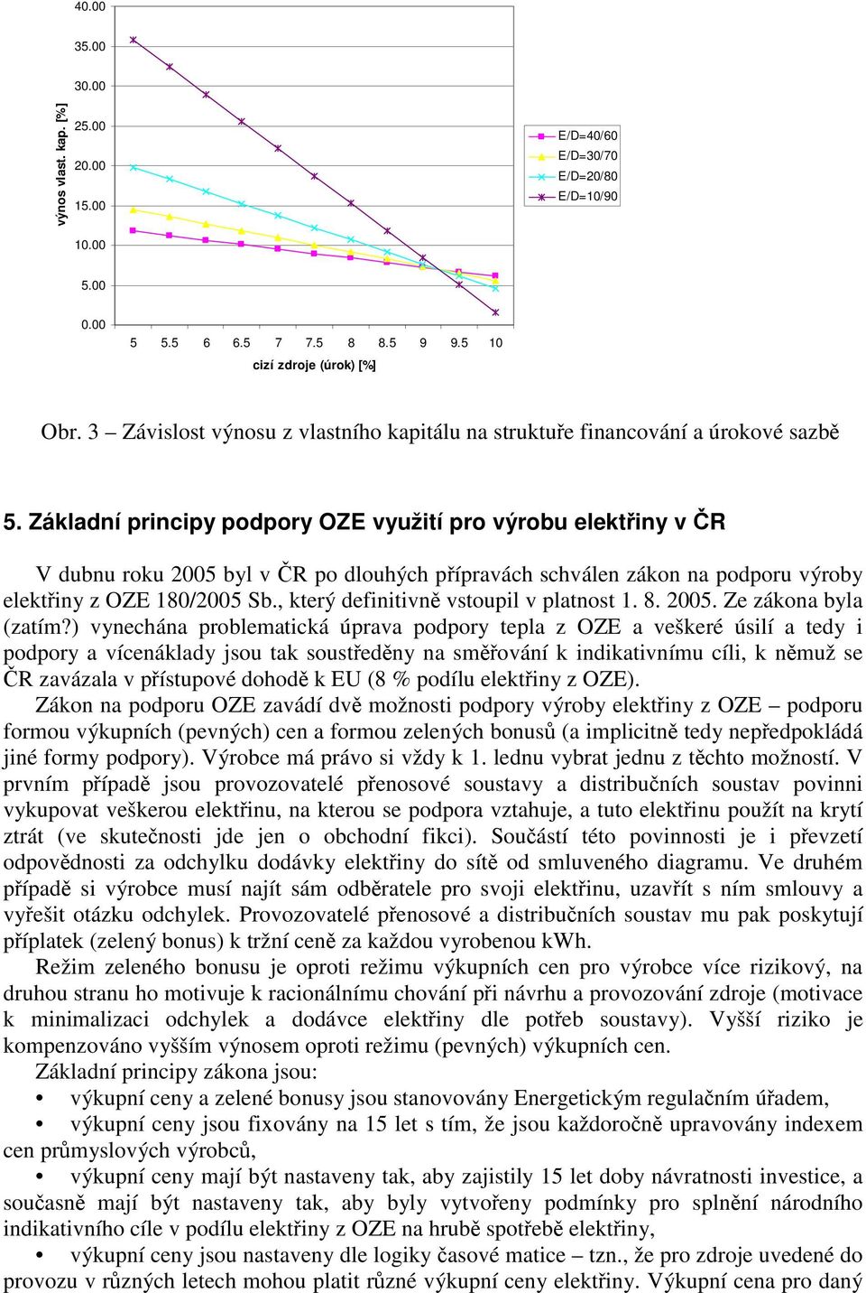 Základní principy podpory OZE využití pro výrobu elektřiny v ČR V dubnu roku 2005 byl v ČR po dlouhých přípravách schválen zákon na podporu výroby elektřiny z OZE 180/2005 Sb.