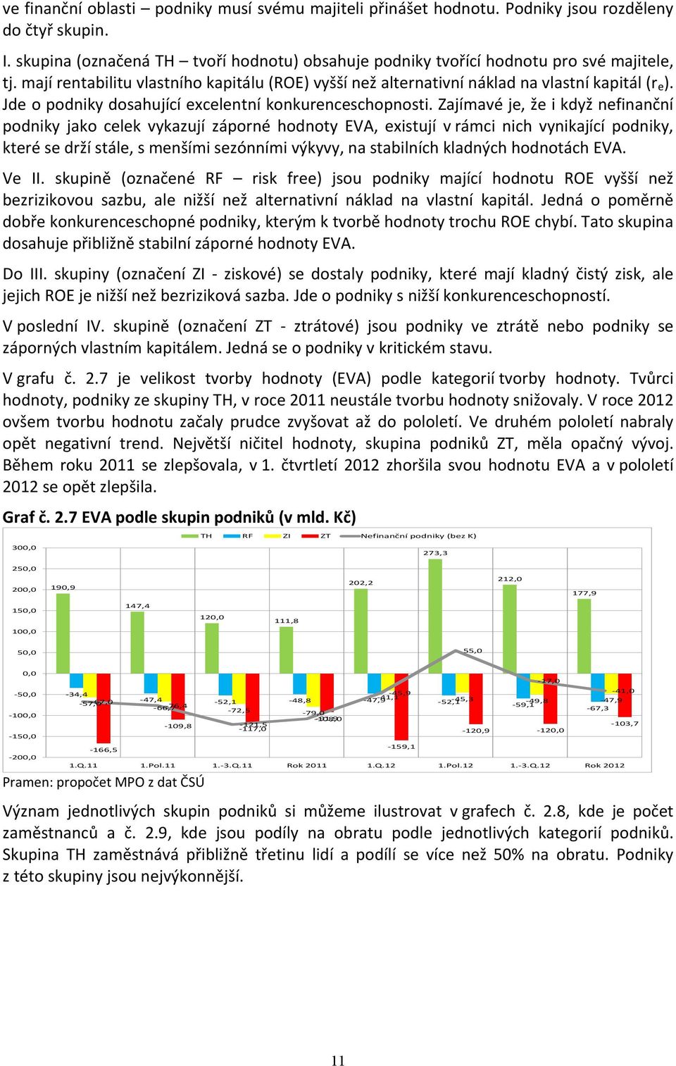 Zajímavé je, že i když nefinanční podniky jako celek vykazují záporné hodnoty EVA, existují v rámci nich vynikající podniky, které se drží stále, s menšími sezónními výkyvy, na stabilních kladných