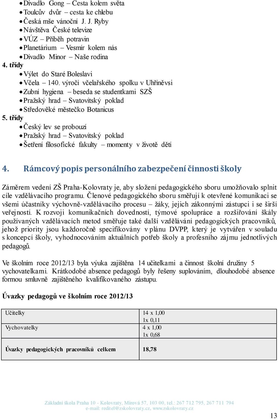 třídy Český lev se probouzí Pražský hrad Svatovítský poklad Šetření filosofické fakulty momenty v životě dětí 4.