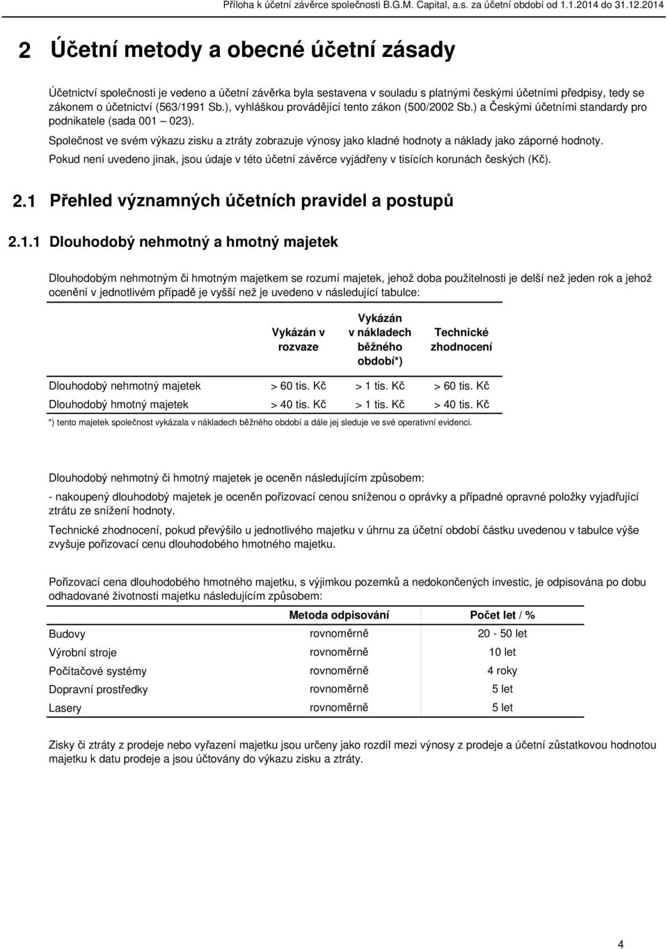 Společnost ve svém výkazu zisku a ztráty zobrazuje výnosy jako kladné hodnoty a náklady jako záporné hodnoty.