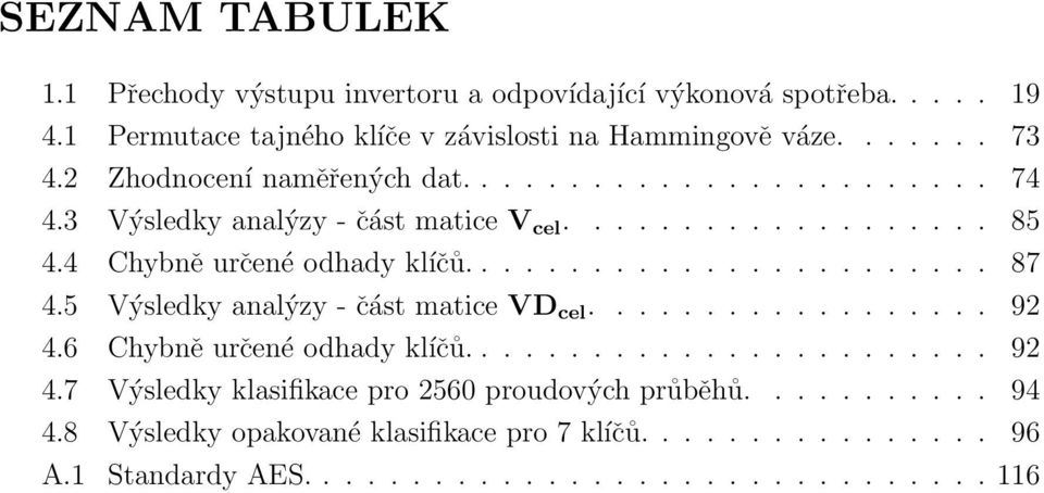 5 Výsledky analýzy - část matice VD cel.................. 92 4.6 Chybně určené odhady klíčů........................ 92 4.7 Výsledky klasifikace pro 2560 proudových průběhů.