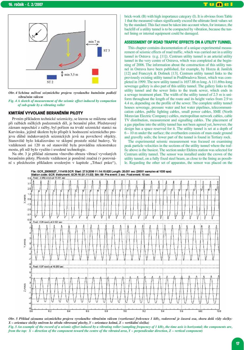 4 Schéma měření seizmického projevu vyvolaného hutněním podloží vibračním válcem Fig.