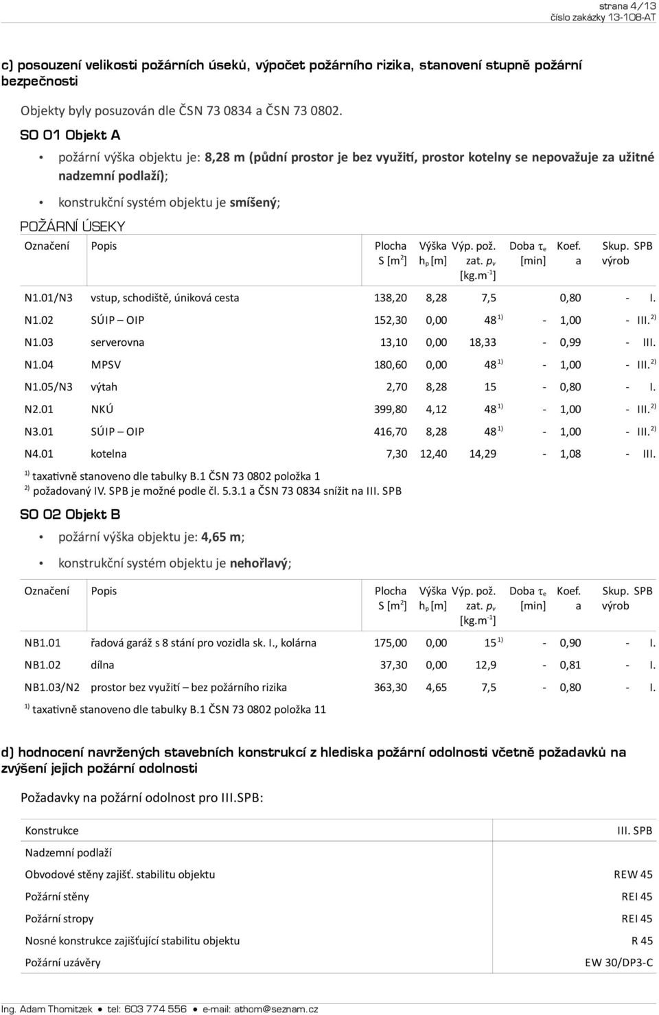 Popis Plocha S [m 2 ] Výška Výp. pož. h p [m] zat. p v [kg.m -1 ] Doba τ e [min] Koef. a Skup. SPB výrob N1.01/N3 vstup, schodiště, úniková cesta 138,20 8,28 7,5 0,80 - I. N1.02 SÚIP OIP 152,30 0,00 48 1) - 1,00 - III.