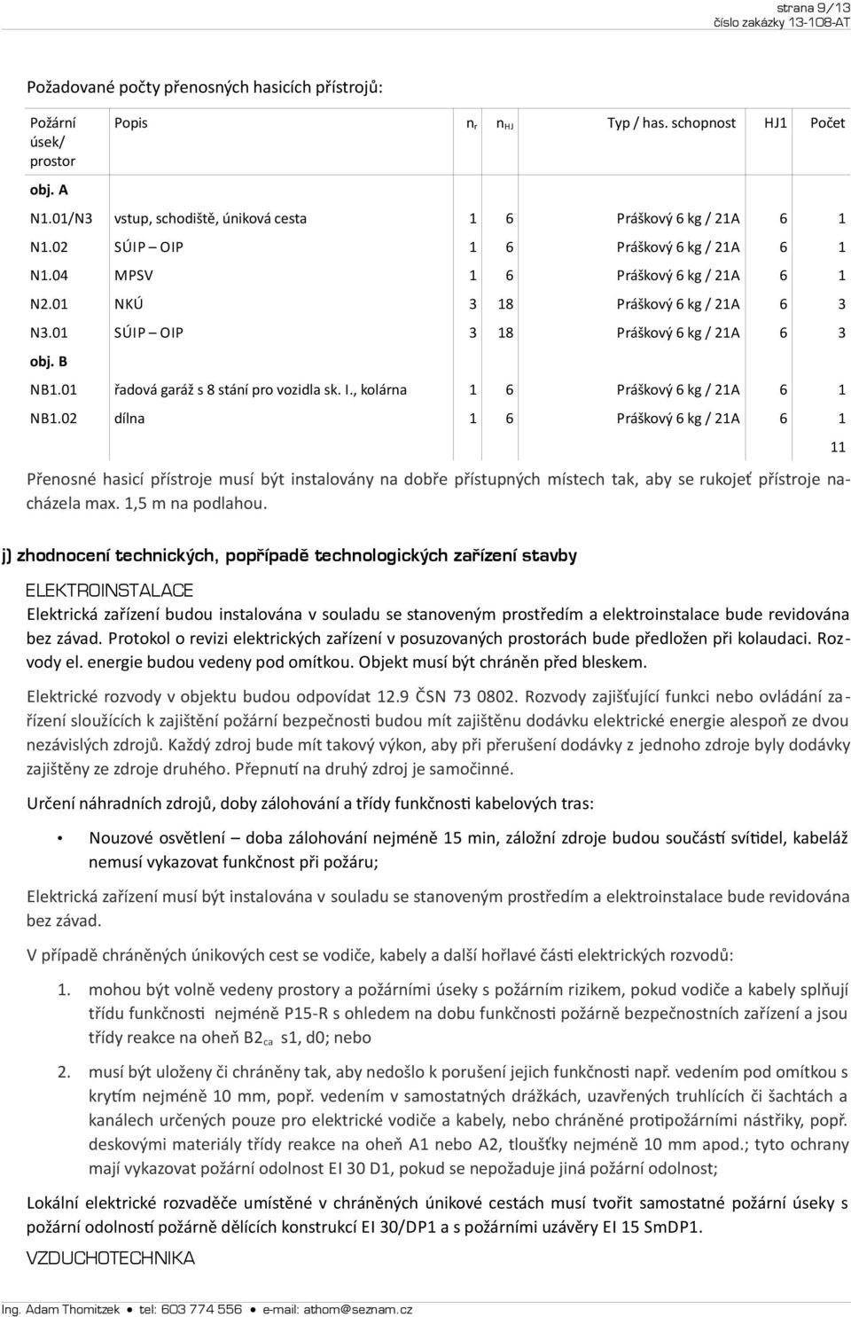 01 SÚIP OIP 3 18 Práškový 6 kg / 21A 6 3 obj. B NB1.01 řadová garáž s 8 stání pro vozidla sk. I., kolárna 1 6 Práškový 6 kg / 21A 6 1 NB1.