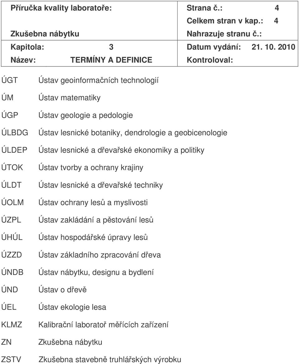 geologie a pedologie Ústav lesnické botaniky, dendrologie a geobicenologie Ústav lesnické a devaské ekonomiky a politiky Ústav tvorby a ochrany krajiny Ústav lesnické a devaské