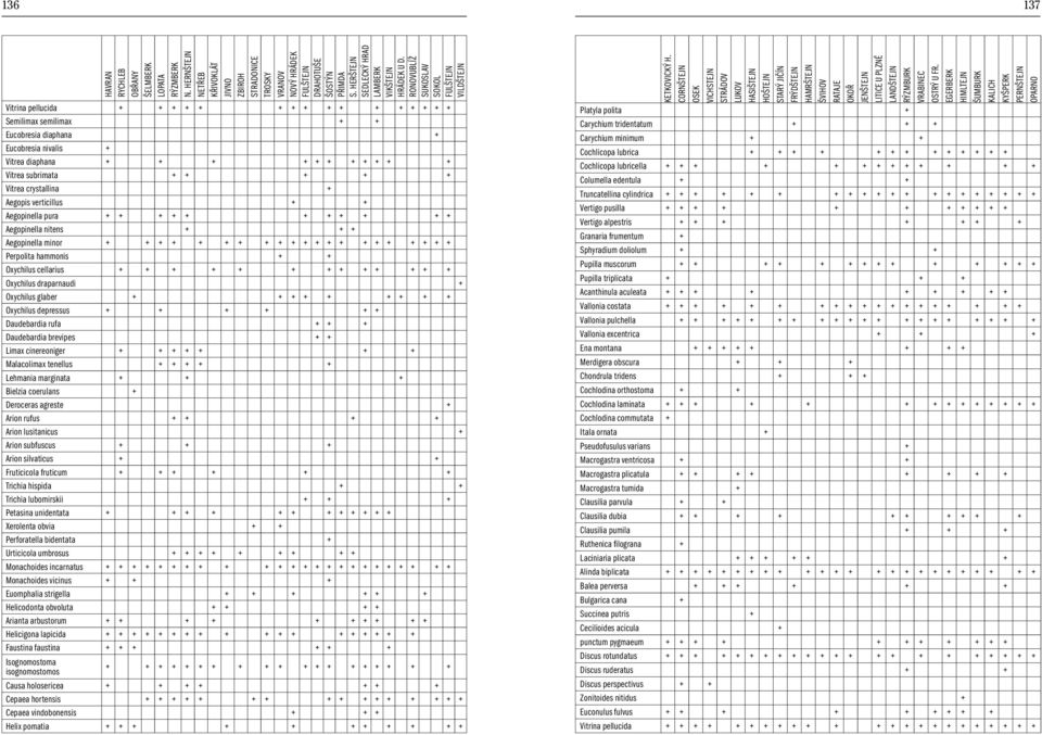 RONOVUBLÍŽ SUKOSLAV SOKOL FULŠTEJN VILDŠTEJN Vitrina pellucida + + + + + + + + + + + + + + + + Semilimax semilimax + + Eucobresia diaphana + Eucobresia nivalis + Vitrea diaphana + + + + + + + + + + +