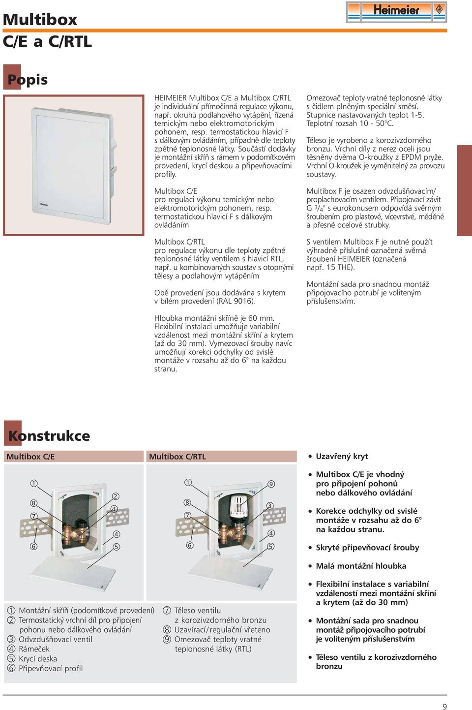 Multibox C/E pro regulaci výkonu temickým nebo elektromotorickým pohonem, resp.