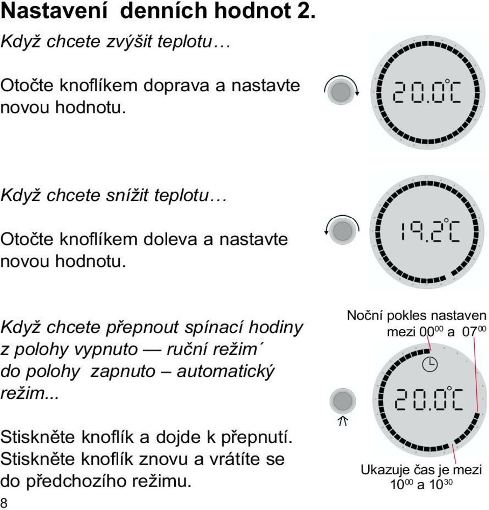 Když chcete pøepnout spínací hodiny z polohy vypnuto ruèní režim do polohy zapnuto automatický režim.