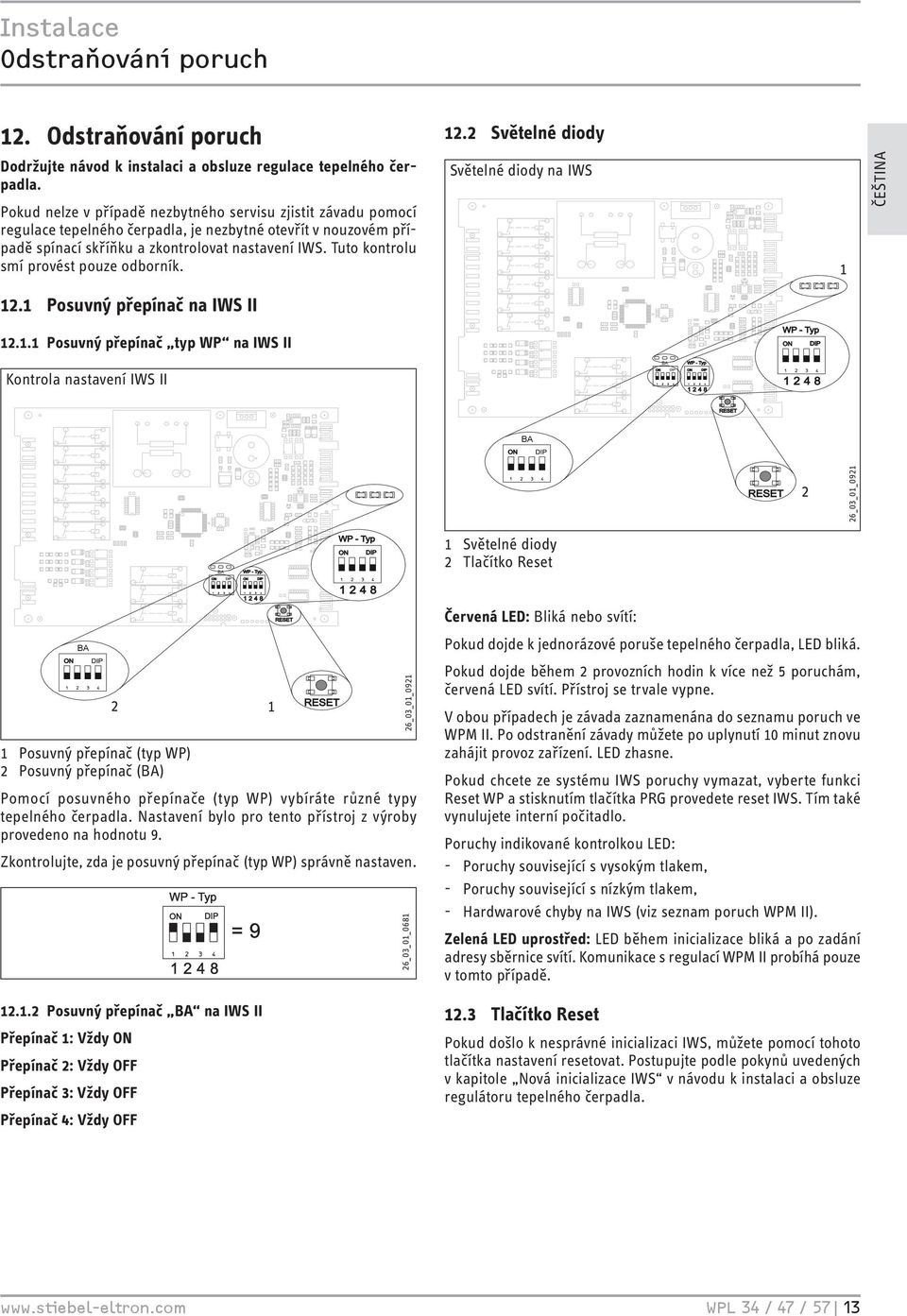 Tuto kontrolu smí provést pouze odborník. Světelné diody na IWS ČeŠtina. Posuvný přepínač na IWS II.