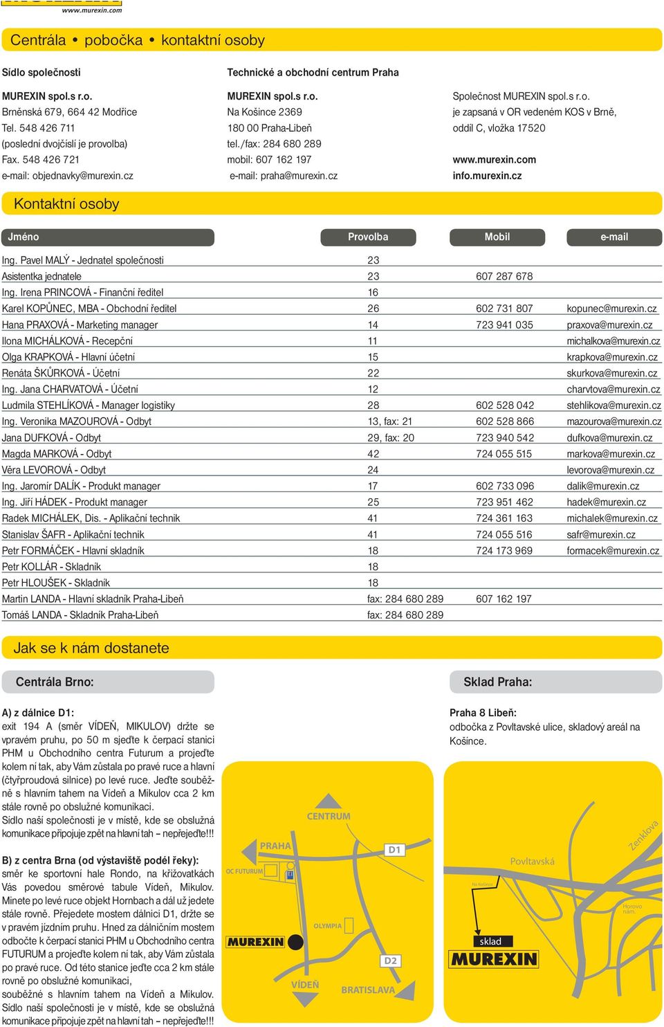 s r.o. je zapsaná v OR vedeném KOS v Brně, oddíl C, vložka 17520 www.murexin.com info.murexin.cz Jméno Provolba Mobil e-mail Ing.