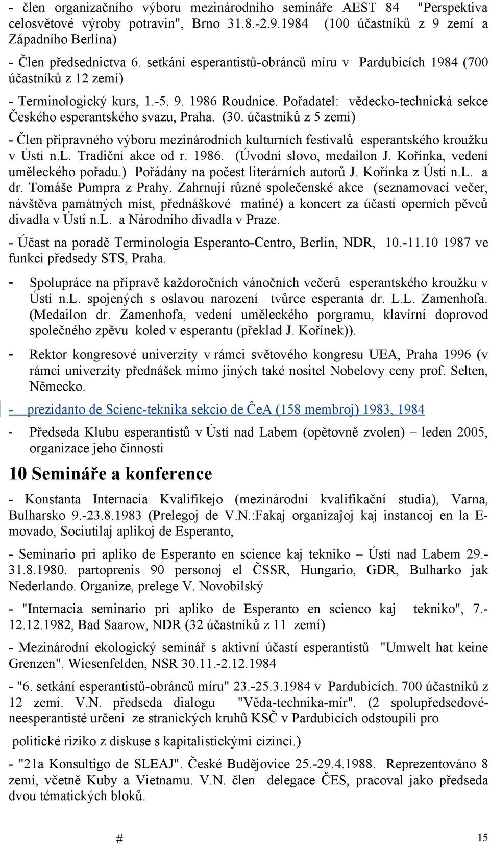 (30. účastníků z 5 zemí) - Člen přípravného výboru mezinárodních kulturních festivalů esperantského kroužku v Ústí n.l. Tradiční akce od r. 1986. (Úvodní slovo, medailon J.