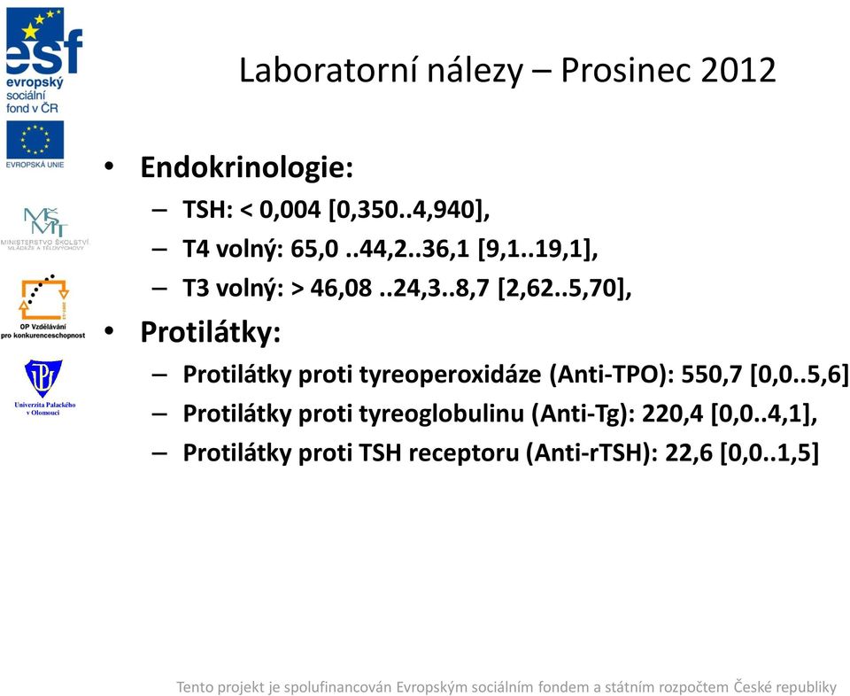 .5,70], Protilátky: Protilátky proti tyreoperoxidáze (Anti-TPO): 550,7 [0,0.