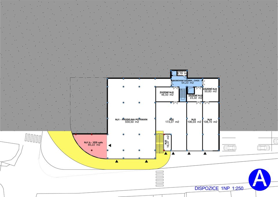 NJ1 - PRODEJNA POTRAVIN 559,50 m2 NJ2 173,27 m2 NJ3 106,03 m2