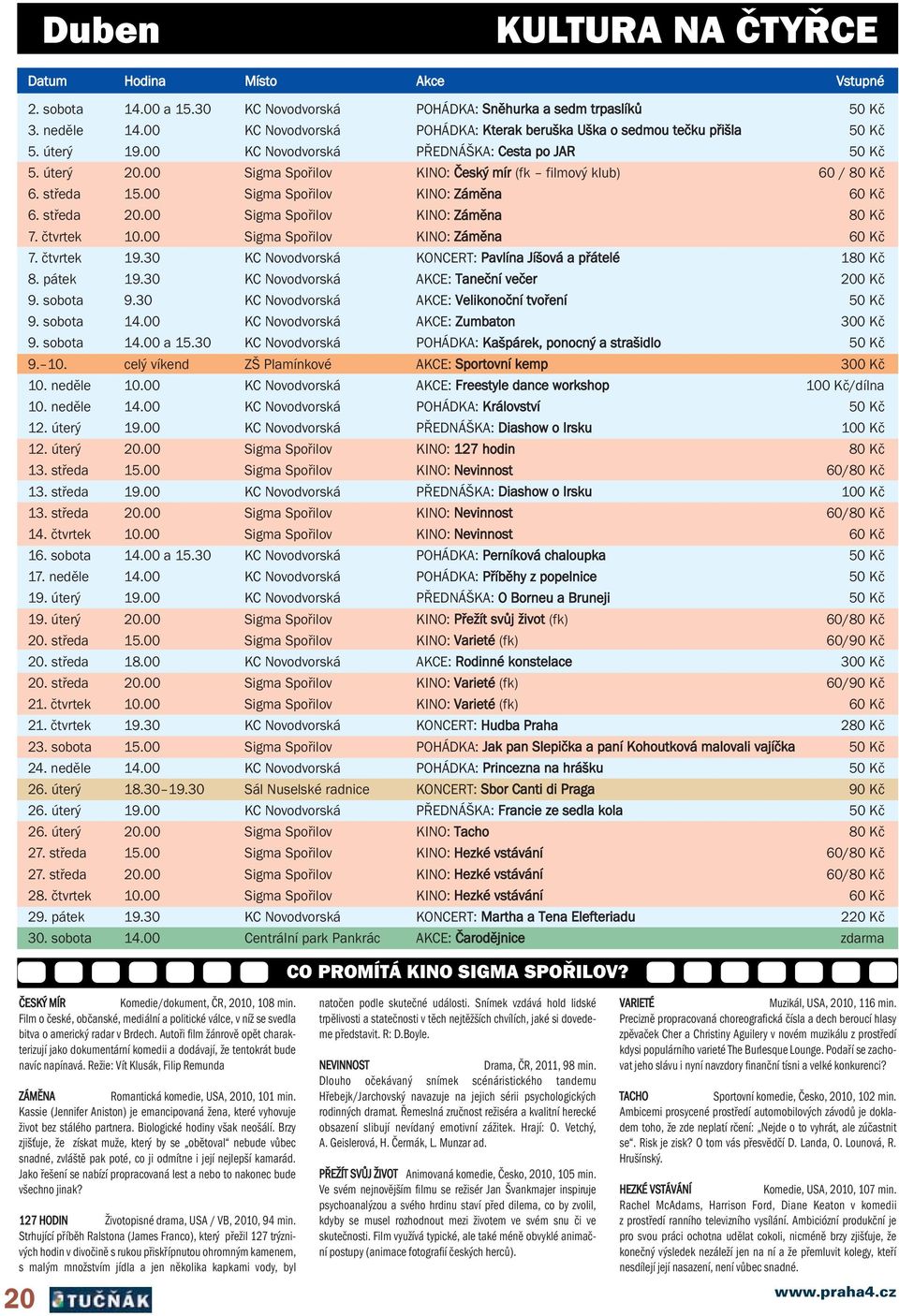 00 Sigma Spořilov KINO: Český mír (fk filmový klub) 60 / 80 Kč 6. středa 15.00 Sigma Spořilov KINO: Záměna 60 Kč 6. středa 20.00 Sigma Spořilov KINO: Záměna 80 Kč 7. čtvrtek 10.