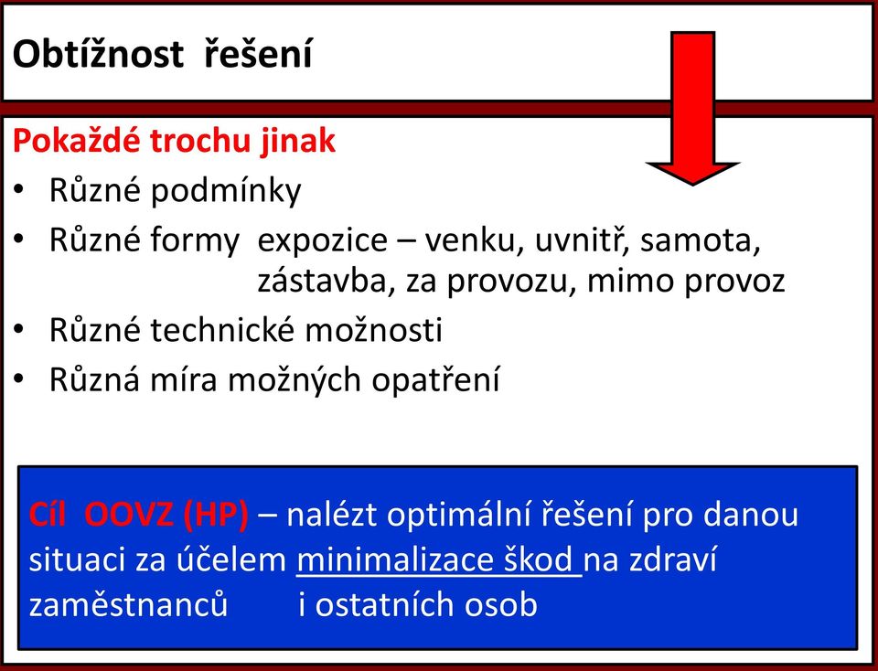 možnosti Různá míra možných opatření Cíl OOVZ (HP) nalézt optimální řešení