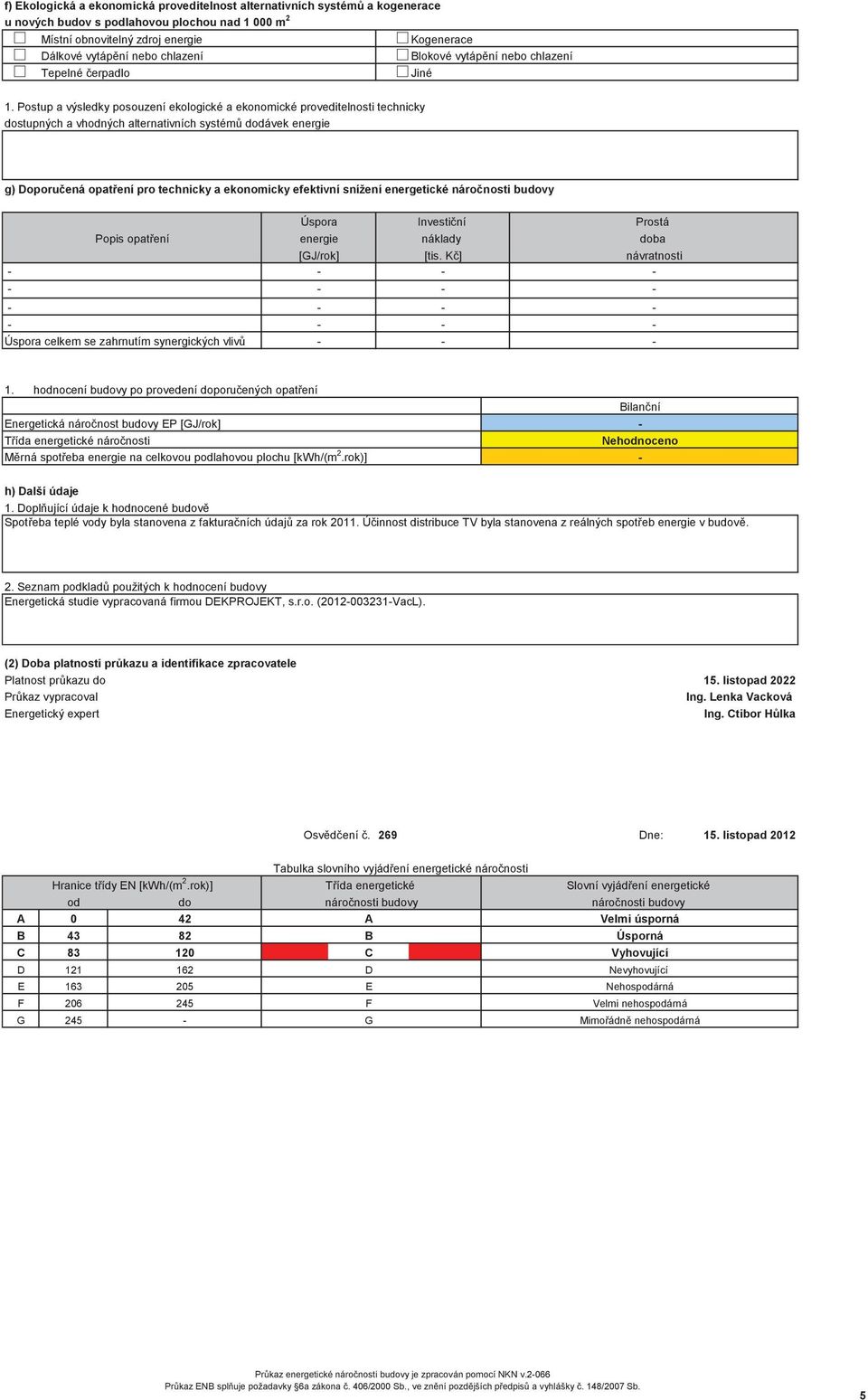 Postup a výsledky posouzení ekologické a ekonomické proveditelnosti technicky dostupných a vhodných alternativních systém dodávek energie g) Doporu ená opat ení pro technicky a ekonomicky efektivní