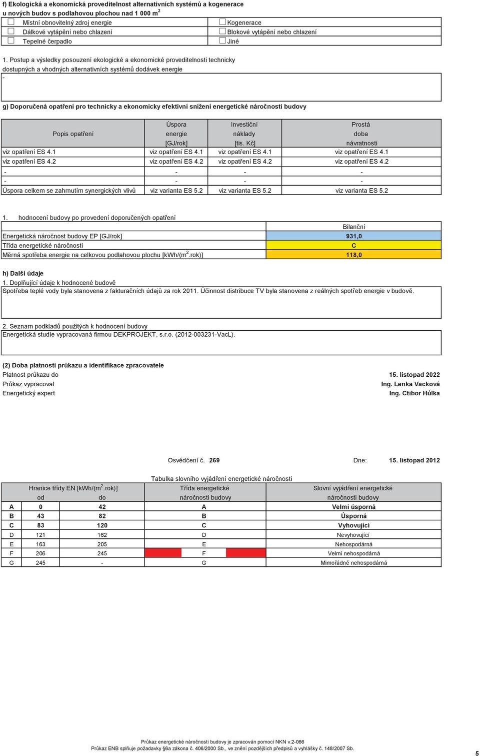 Postup a výsledky posouzení ekologické a ekonomické proveditelnosti technicky dostupných a vhodných alternativních systém dodávek energie g) Doporu ená opat ení pro technicky a ekonomicky efektivní