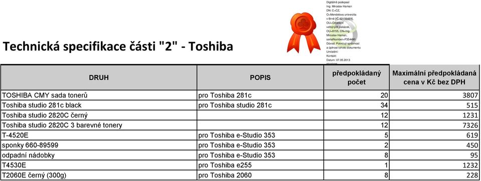 2820C 3 barevné tonery 12 7326 T-4520E pro Toshiba e-studio 353 5 619 sponky 660-89599 pro Toshiba e-studio 353 2
