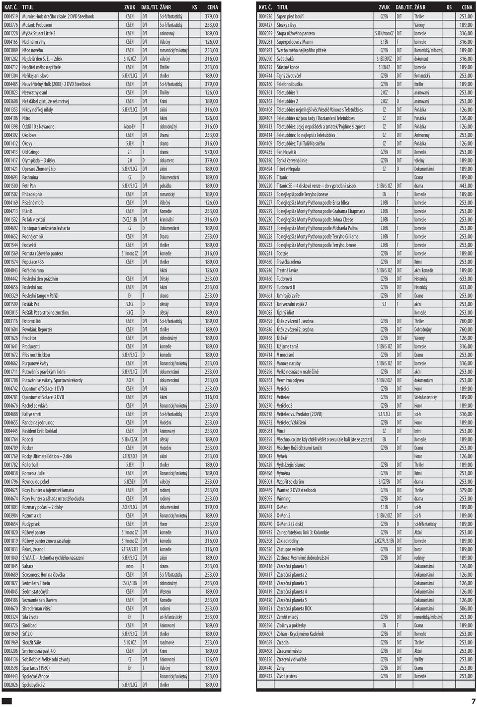 D/T animovaný 189,00 D004165 Nad námi vlny CZ/EN D/T Válečný 126,00 D003089 Něco nového CZ/EN D/T romantický/milostný 253,00 D001282 Nejdelší den S. E. 2disk 5.1/2.