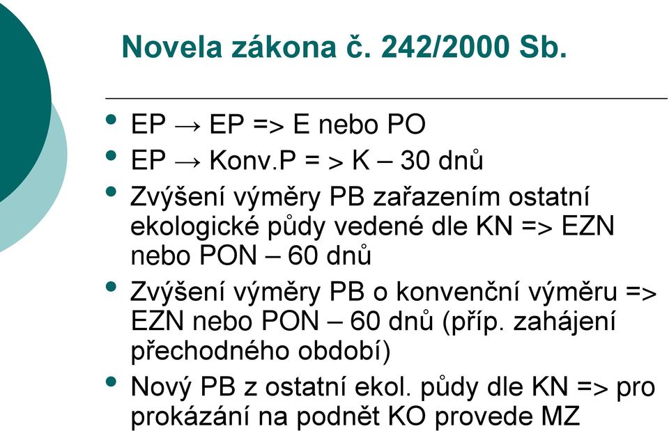 EZN nebo PON 60 dnů Zvýšení výměry PB o konvenční výměru => EZN nebo PON 60 dnů