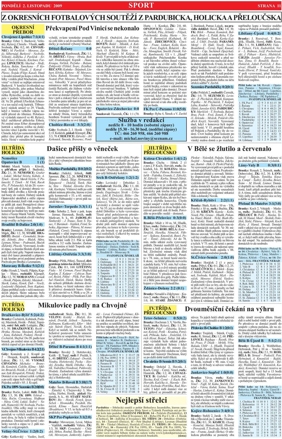 sudí: Svoboda, ŽK: 0:2, 60. CHVOJE- NEC: M. Pavlí ek Moravec, Zajíc, Silbernágl, Burkovi Nechvíle, Velínský, Jedli ka. J. Pavlí ek Erber, Ryšavý (Chmela, Kirchner, Forgo).