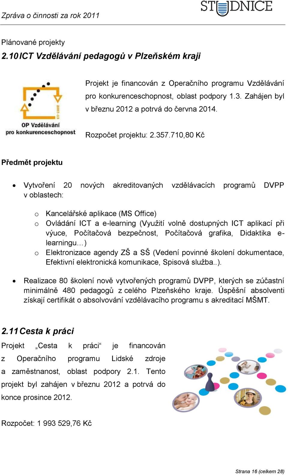 710,80 Kč Předmět projektu Vytvoření 20 nových akreditovaných vzdělávacích programů DVPP v oblastech: o Kancelářské aplikace (MS Office) o Ovládání ICT a e-learning (Využití volně dostupných ICT