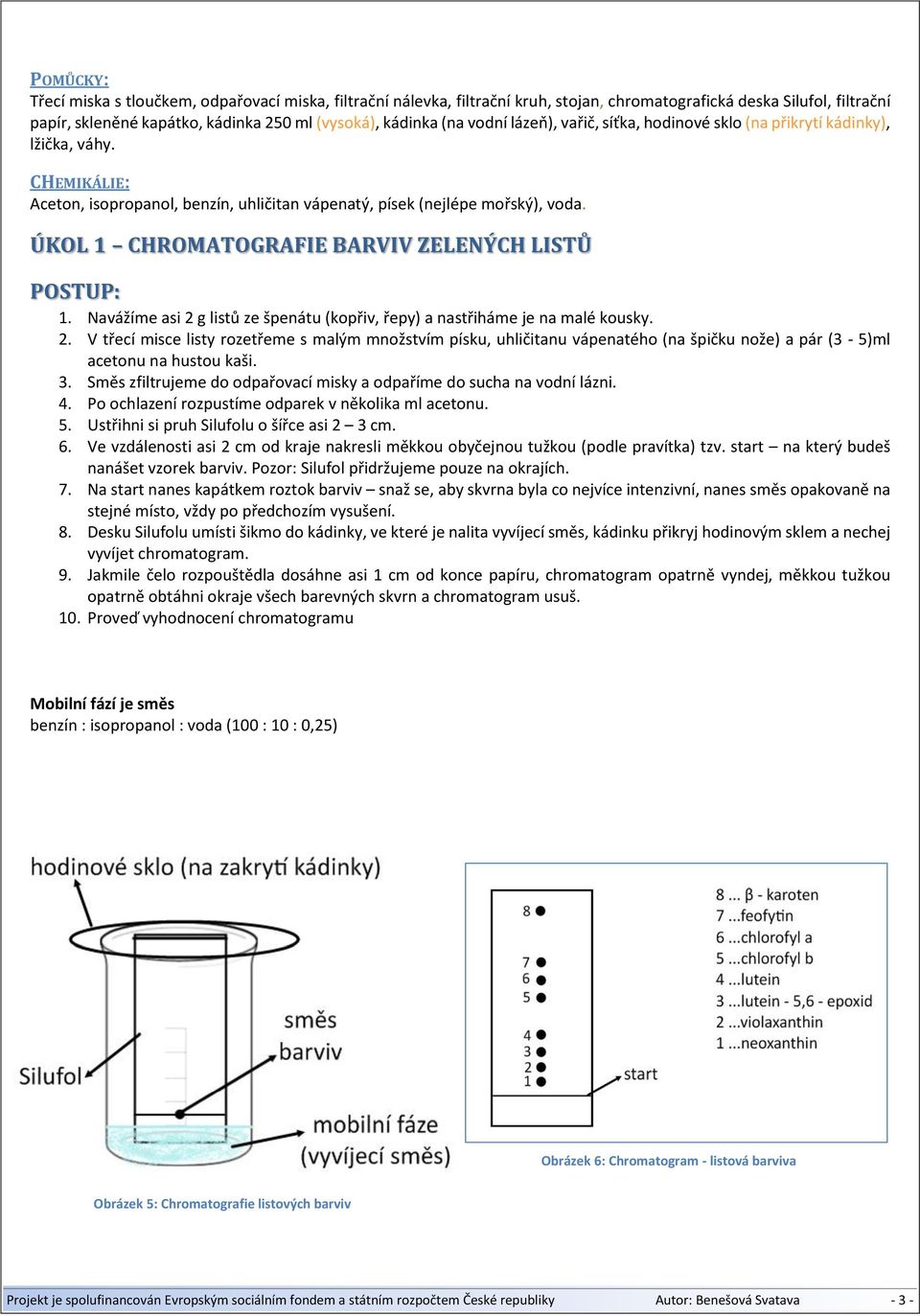 ÚKOL 1 CHROMATOGRAFIE BARVIV ZELENÝCH LISTŮ POSTUP: 1. Navážíme asi 2 