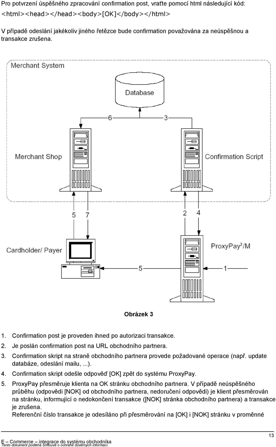 update databáze, odeslání mailu,...). 4. Confirmation skript odešle odpověď [OK] zpět do systému ProxyPay. 5. ProxyPay přesměruje klienta na OK stránku obchodního partnera.