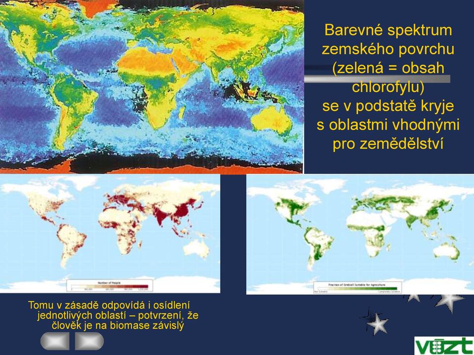 Barevné spektrum zemského povrchu (zelená = obsah