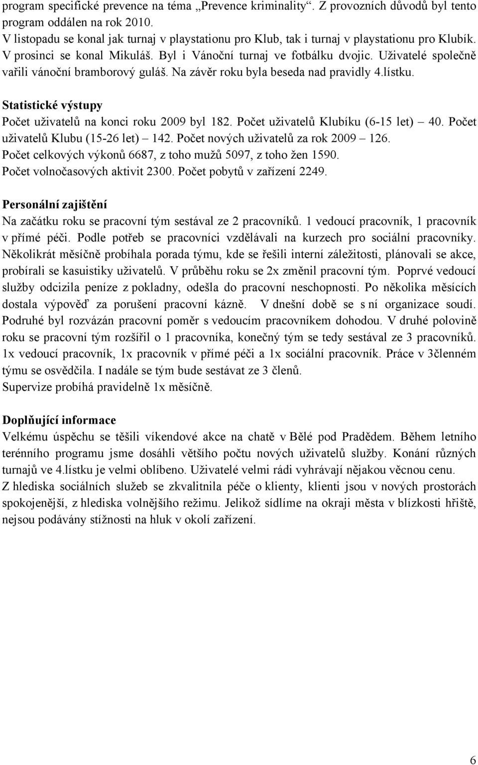 Uživatelé společně vařili vánoční bramborový guláš. Na závěr roku byla beseda nad pravidly 4.lístku. Statistické výstupy Počet uživatelů na konci roku 2009 byl 182.