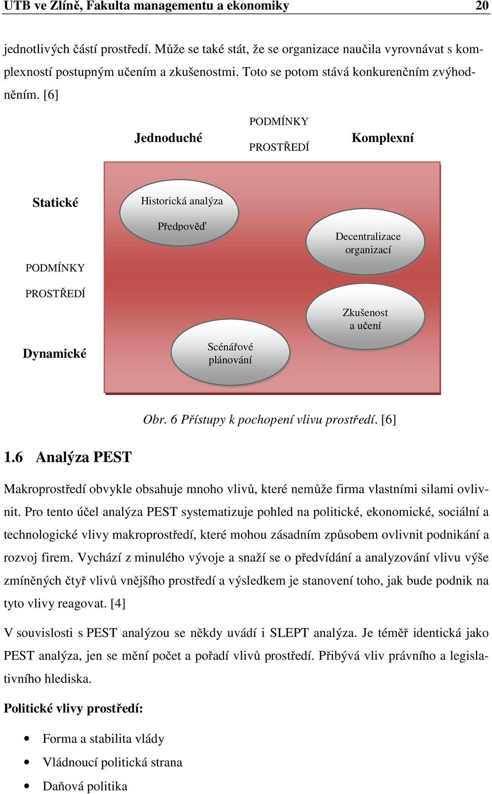 [6] Jednoduché PODMÍNKY PROSTŘEDÍ Komplexní Statické PODMÍNKY PROSTŘEDÍ Dynamické Historická analýza Předpověď Scénářové plánování Decentralizace organizací Zkušenost a učení Obr.