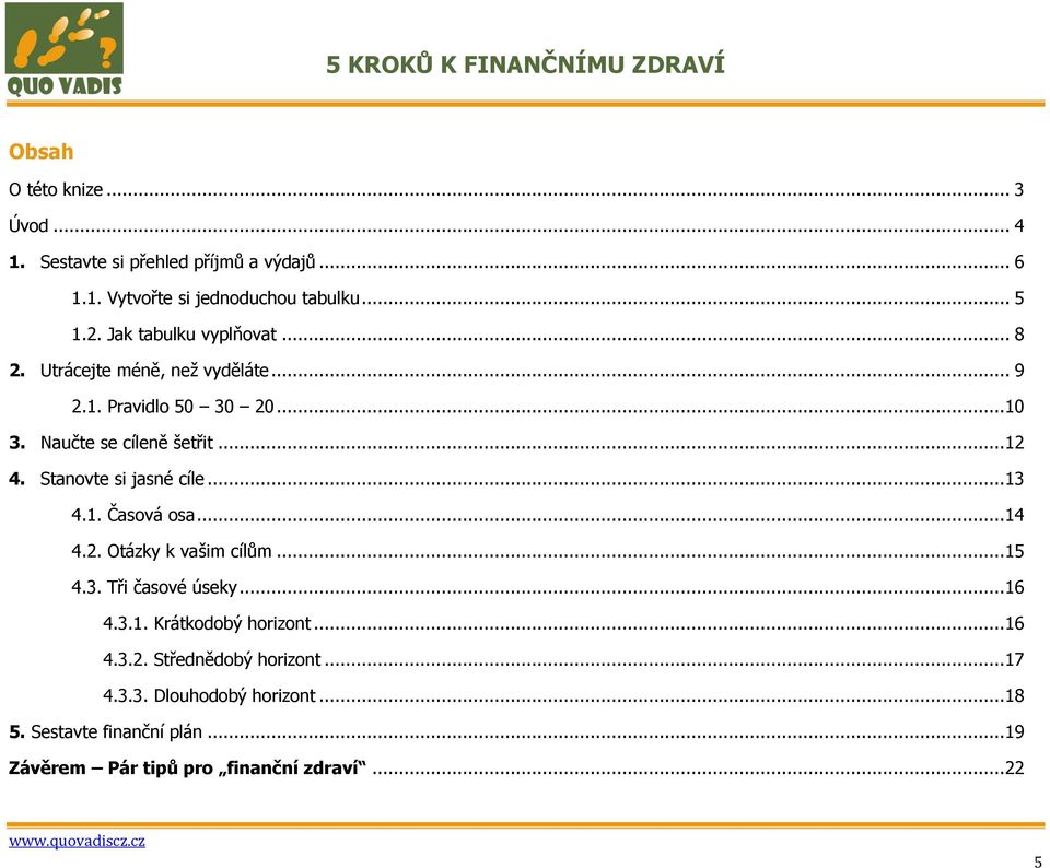 Stanovte si jasné cíle... 13 4.1. Časová osa... 14 4.2. Otázky k vašim cílům... 15 4.3. Tři časové úseky... 16 4.3.1. Krátkodobý horizont.