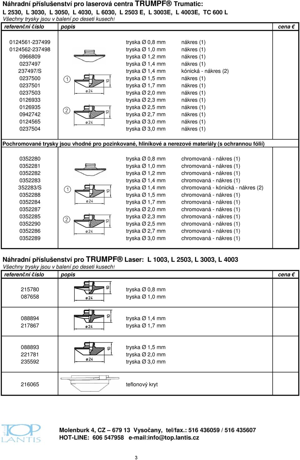 0237500 tryska Ø 1,5 mm nákres (1) 0237501 tryska Ø 1,7 mm nákres (1) 0237503 tryska Ø 2,0 mm nákres (1) 0126933 tryska Ø 2,3 mm nákres (1) 0126935 tryska Ø 2,5 mm nákres (1) 0942742 tryska Ø 2,7 mm