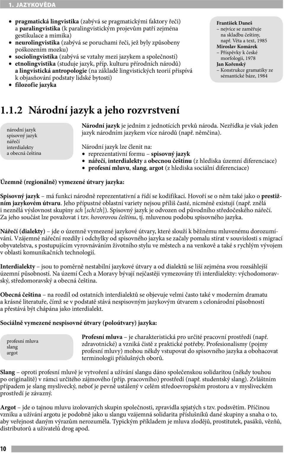 kulturu přírodních národů) a lingvistická antropologie (na základě lingvistických teorií přispívá k objasňování podstaty lidské bytosti) filozof ie jazyka František Daneš nejvíce se zaměřuje na