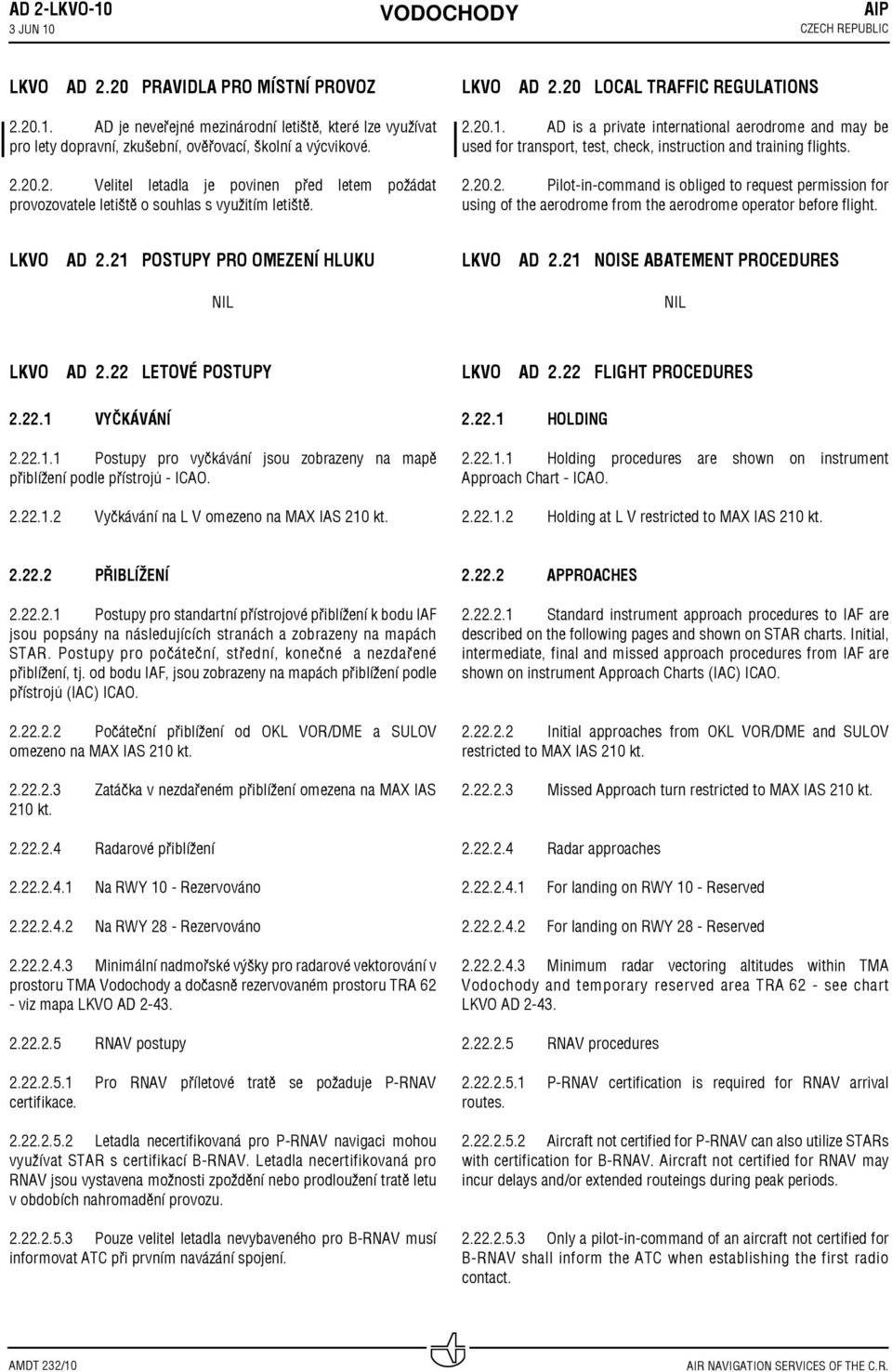 AD. POSTUPY PRO OMEZENÍ HLUKU AD. NOISE ABATEMENT PROCEDURES AD. LETOVÉ POSTUPY AD. FLIGHT PROCEDURES.. VYČKÁVÁNÍ... Postupy pro vyčkávání jsou zobrazeny na mapě přiblížení podle přístrojů ICAO.