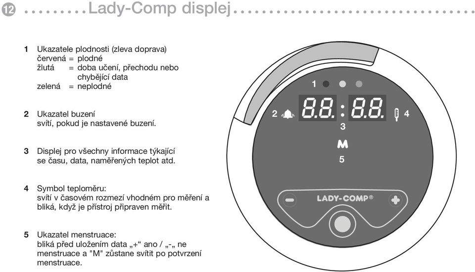 2 4 3 3 Displej pro všechny informace týkající se času, data, naměřených teplot atd.