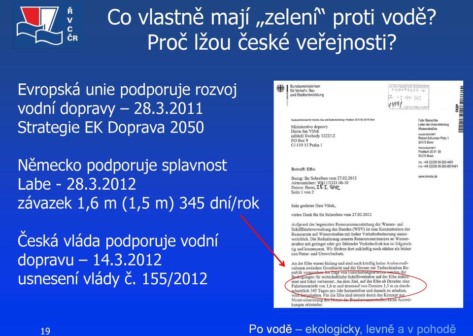 2011 Strategie EK Doprava 2050 Německo podporuje splavnost Labe - 28.3.