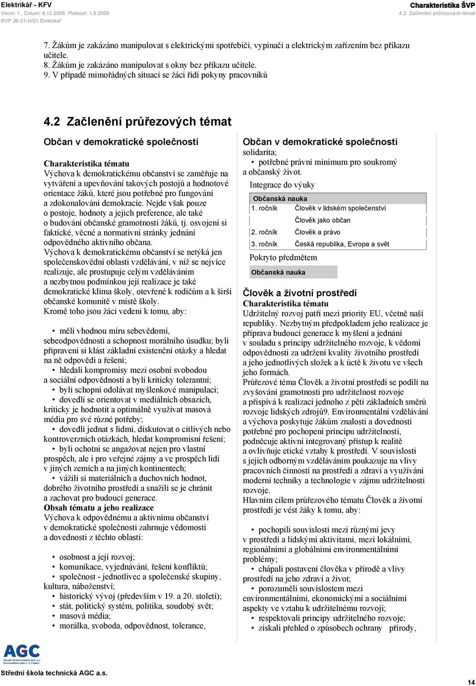 2 Začlenění průřezových témat Občan v demokratické společnosti Charakteristika tématu Výchova k demokratickému občanství se zaměřuje na vytváření a upevňování takových postojů a hodnotové orientace