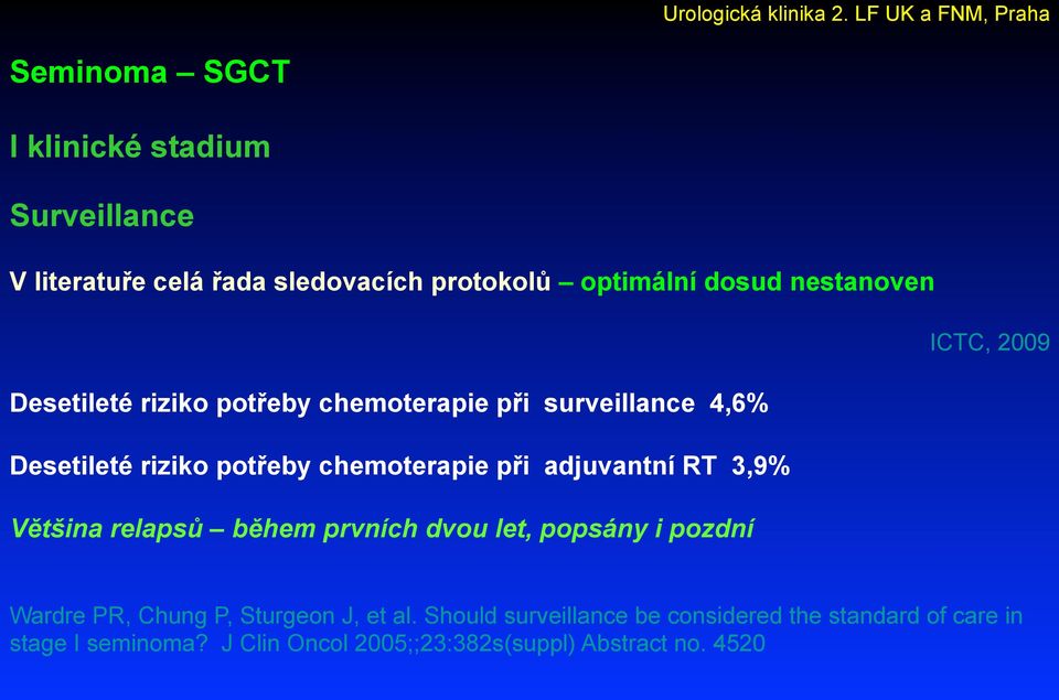 adjuvantní RT 3,9% Většina relapsů během prvních dvou let, popsány i pozdní Wardre PR, Chung P, Sturgeon J, et al.