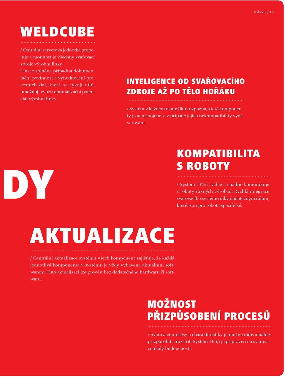 INTELIGENCE OD SVAŘOVACÍHO ZDROJE AŽ PO TĚLO HOŘÁKU / Systém v každém okamžiku rozpozná, které komponenty jsou připojené, a v případě jejich nekompatibility vydá varování.