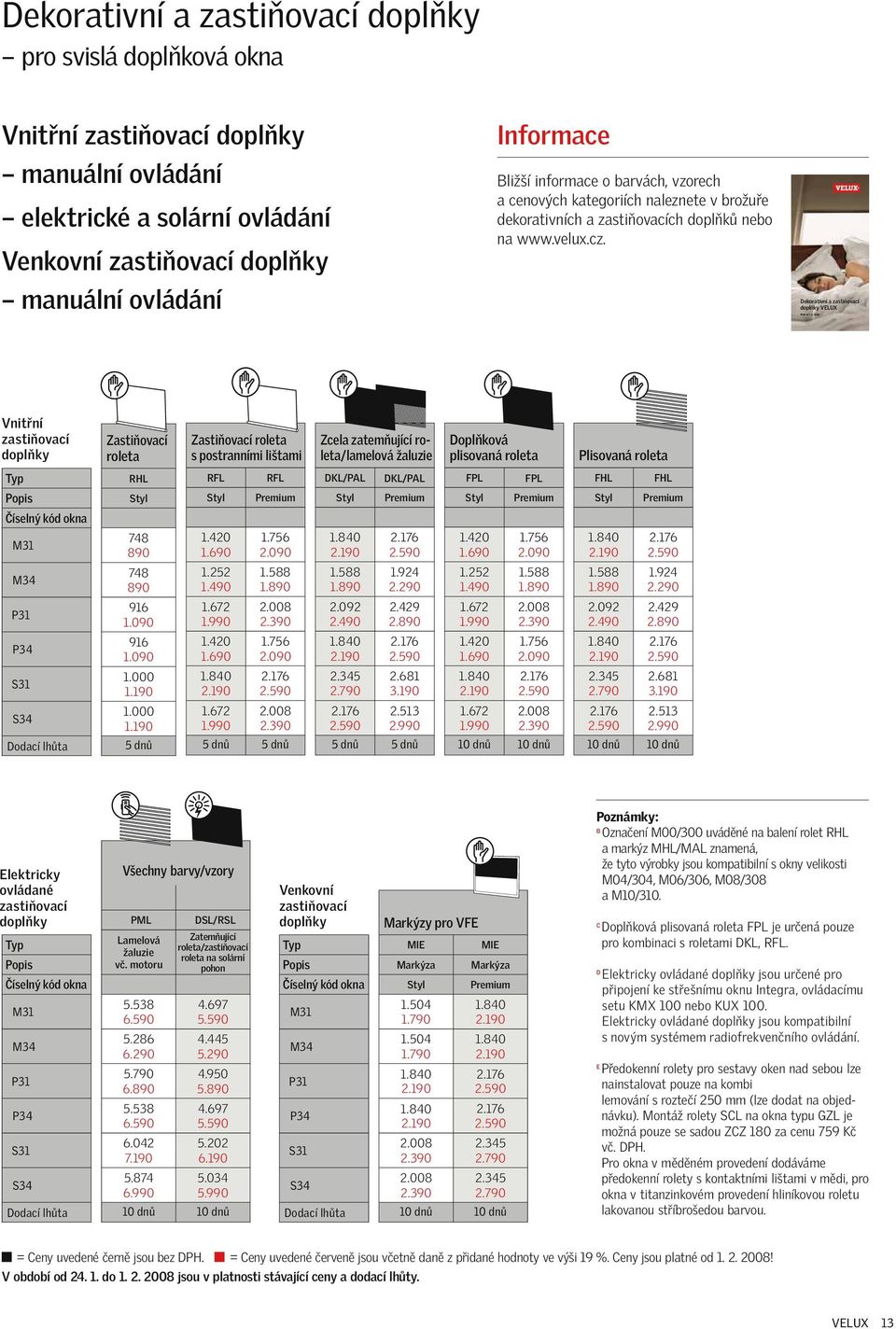 Informace Bližší informace o barvách, vzorech a cenových kategoriích naleznete v brožuře dekorativních a zastiňovacích doplňků nebo na www.velux.cz.