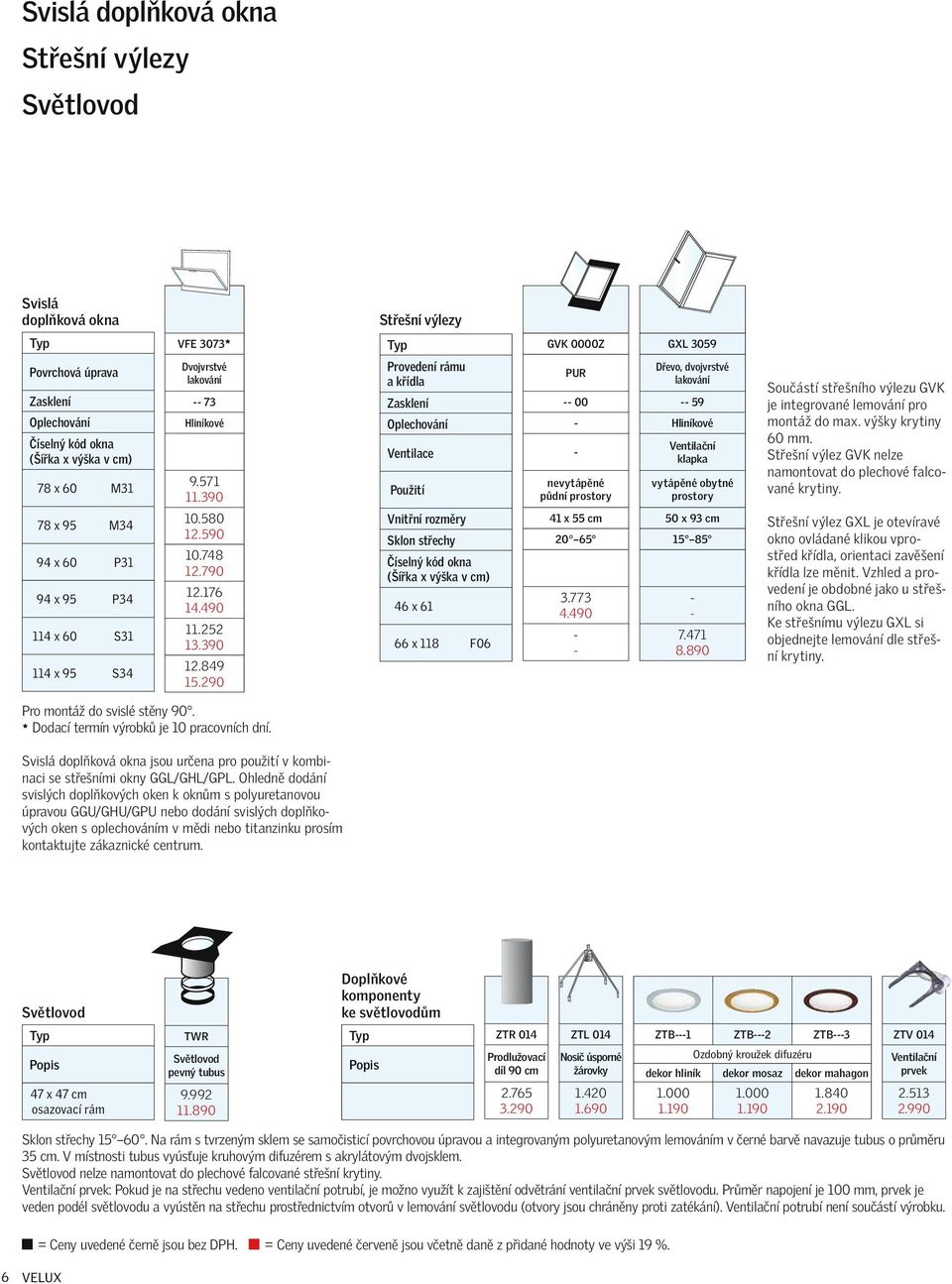 290 Provedení rámu a křídla Zasklení Oplechování Ventilace Použití Vnitřní rozměry Sklon střechy 46 x 61 GVK 0000Z PUR 00 nevytápěné půdní prostory 41 x 55 cm 20 65 3.773 4.