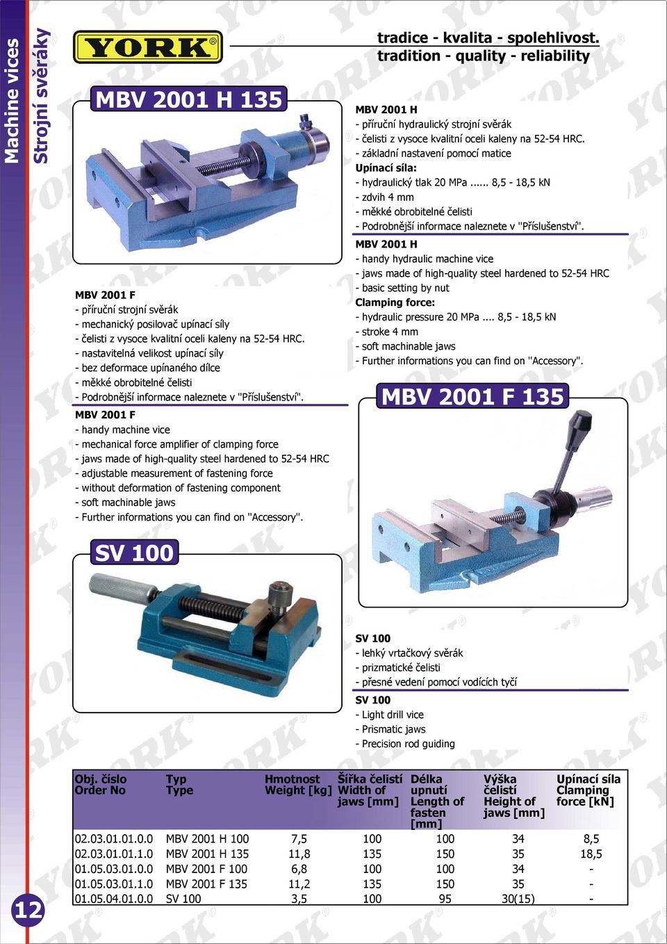 MBV 2001 F - handy machine vice - mechanical force amplifier of clamping force - jaws made of high-quality steel hardened to 52-54 HRC - adjustable measurement of fastening force - without